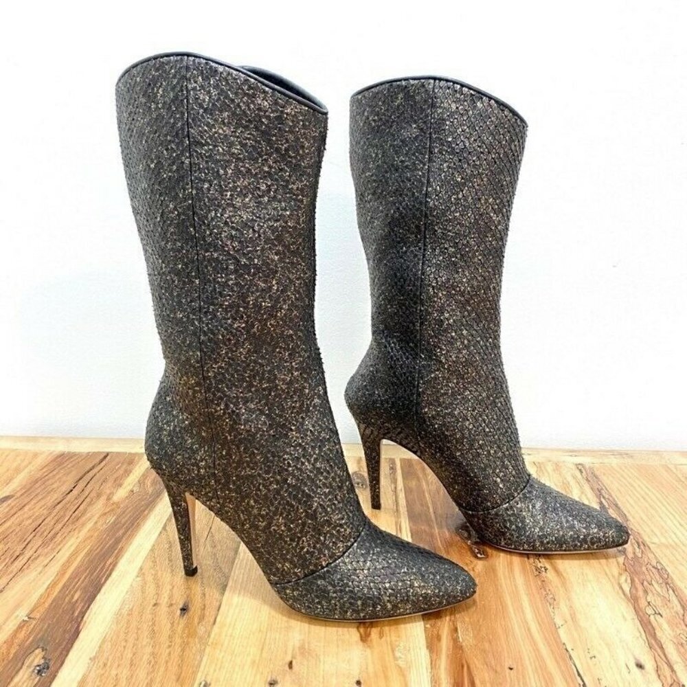 Cavallini Italy Heel Boots Black Snakeskin 7 NEW